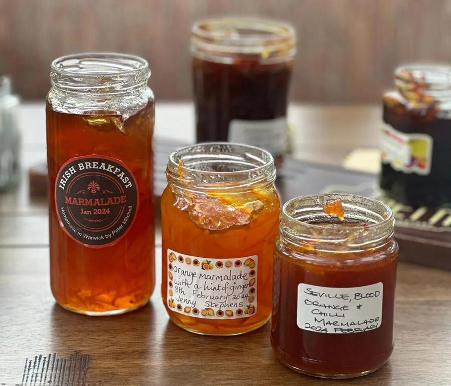 jars of marmalade in a row